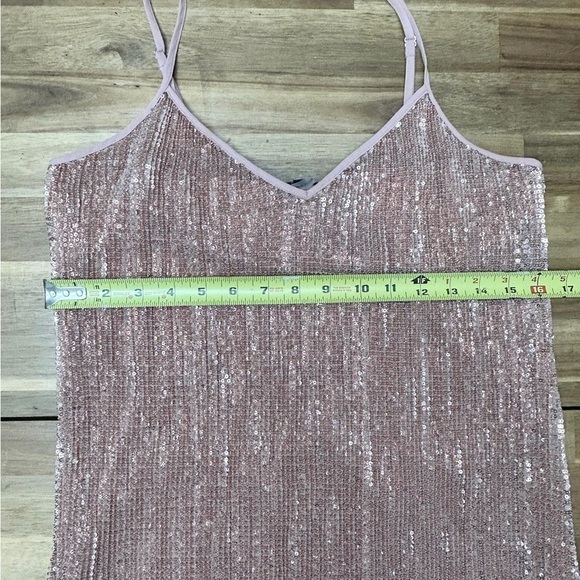 1. STATE Dramatic Pause Lustre Pink Nude Sequin Midi Adjustable Strap Slip Dress - Picture 9 of 10
